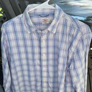 Faherty Long Sleeve Light Blue and White with stripe Plaid Casual Shirt